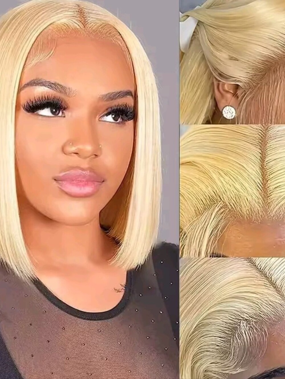 Women's 10" Inches Blonde Straight Human Hair Short Bob Wig